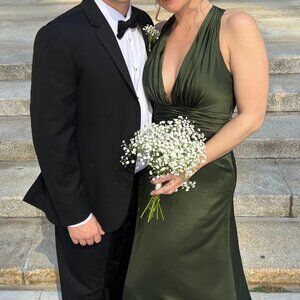 Revelry Dylan Satin Bridesmaid Dress - Deep Olive, Size 6